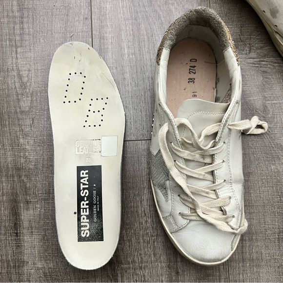 Golden Goose Superstar Sneakers Leather Snake Print Gold Glitter Heel Sz 38 (8) - Picture 11 of 16